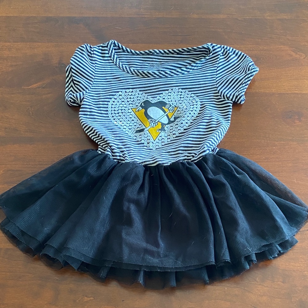 NHL Penguins Dress Black and White Striped with attached Tutu-like Skirt 2T